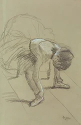 Sitzende Tänzerin, die ihre Schuhe anpasst, ca. 1890